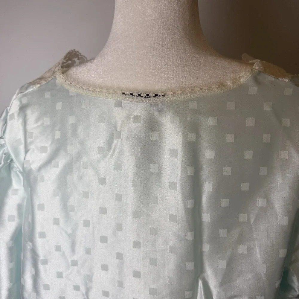 Vtg Lily of France Sz S Powder Blue Satin Lace Pajama Set 2-Piece‎ Sleepwear NWT